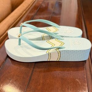 Tory Burch Aqua and Yellow Platform Sandals